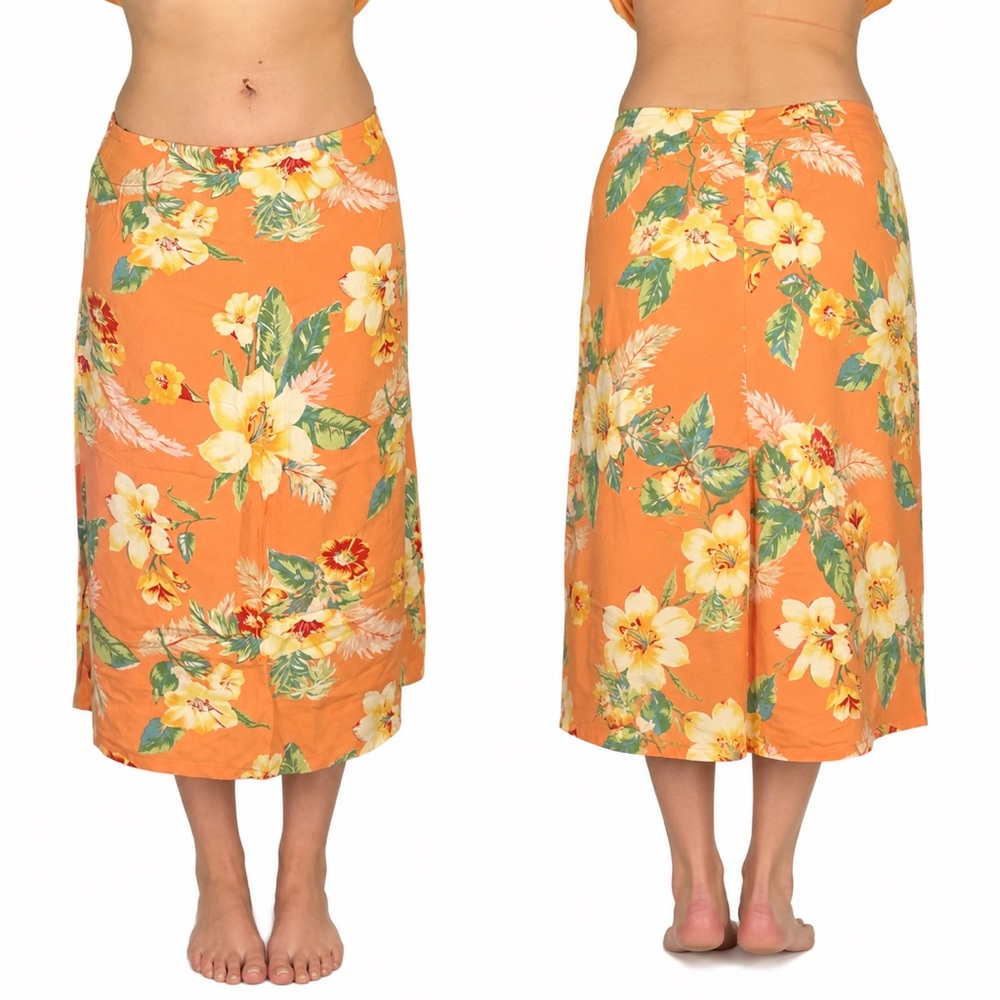 Orange Floral Vintage Hawaiian Skirt
